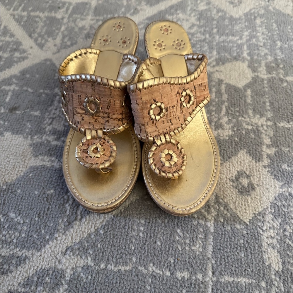 Gold and Tan women’s size 5 Jack Roger wedge sandals